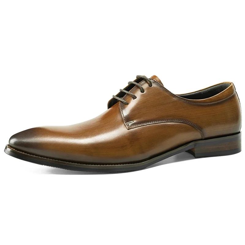 fashion Fashion Pointed Handmade Shoes New Business Casual Leather Derby Shoes for Men's British Lace up Cowhide Formal Wedding Shoes
