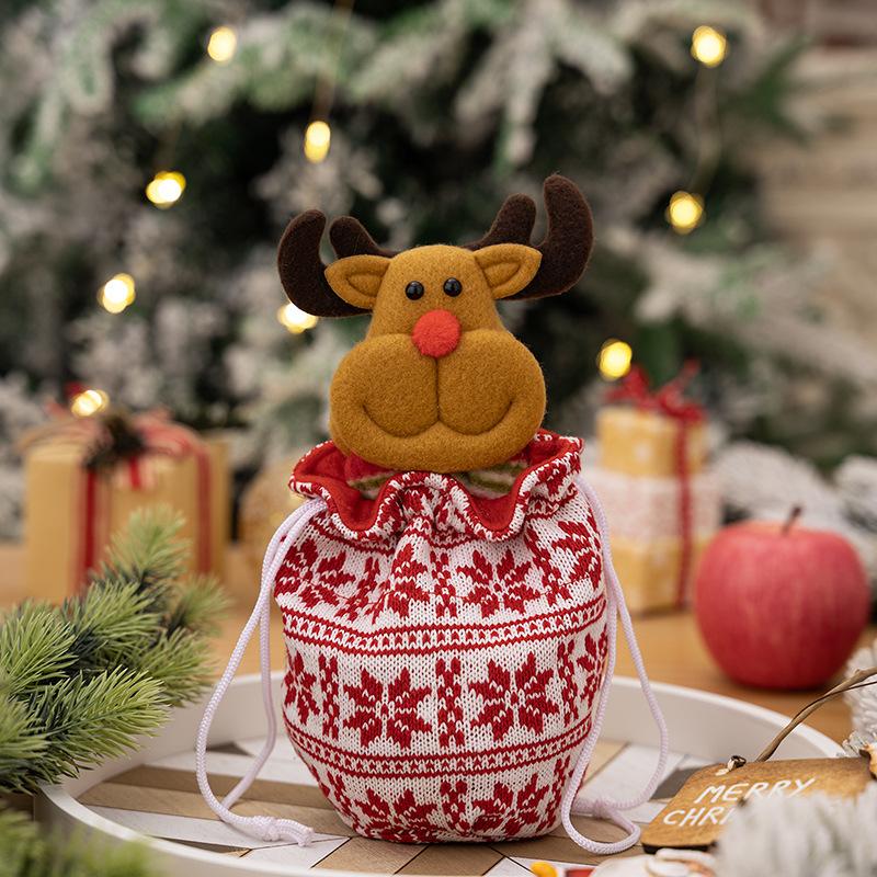 Christmas Knitted Gift Bags Set With Apple Doll Elk Santa Bear Design For Candy Storage Xmas Party Favors  Year Gifts Holiday