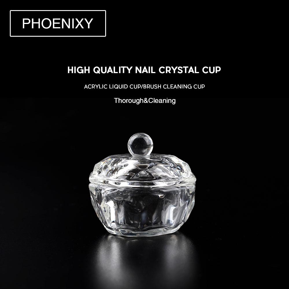 PHOENIXY Crystal Glass Dappen Miska s víčkem Akrylový tekutý prášek Monomer Nail Art Bowl Manikúra