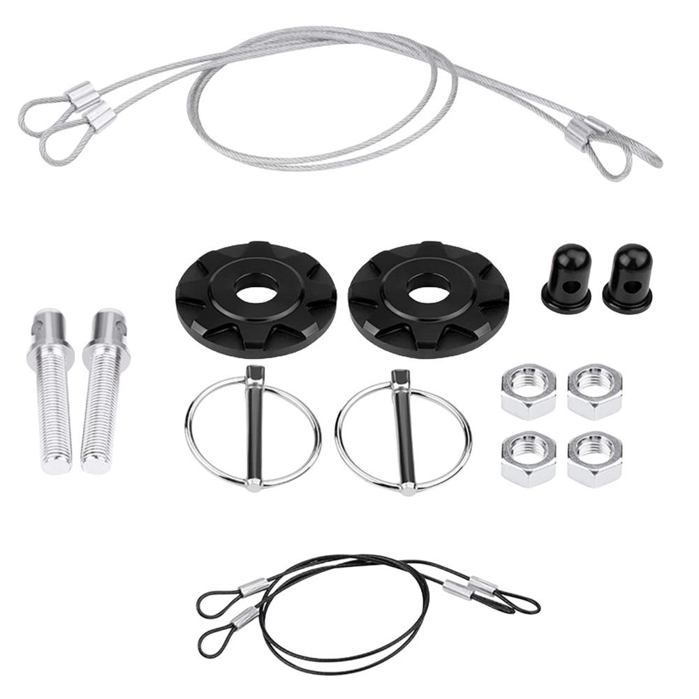 

Комплект защелки алюминиевого замка капота автомобиля Универсальный комплект защелки штифта капота Комплект защелки штифта капота автомобиля Автомобильные аксессуары чёрный