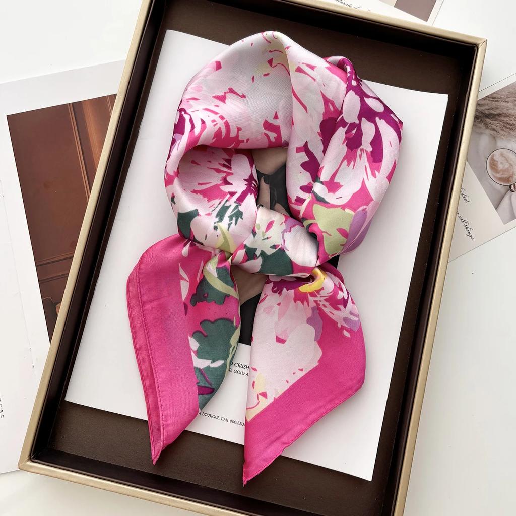 High Quality Print Brand Scarves Soft Satin Square Scarves Neckerchief Women Shawls Hijab Scarf Bandana 70X70CM