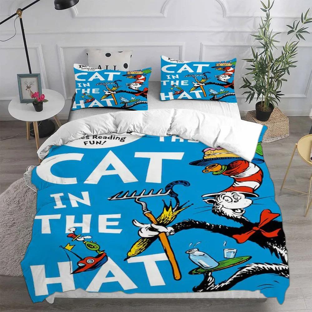 

The Cat in the Hat Bedding Sets Comforter Quilt Bed Cover Duvet Cover Pillow Case 3D Sets Kids Adult Size Home Textiles 70x133cm 2pcs