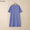 ZANZEA Women Square Collar Casual Short Sleeve Summer Print Dress