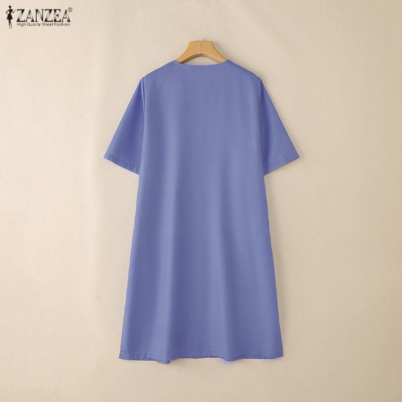 ZANZEA Women Square Collar Casual Short Sleeve Summer Print Dress