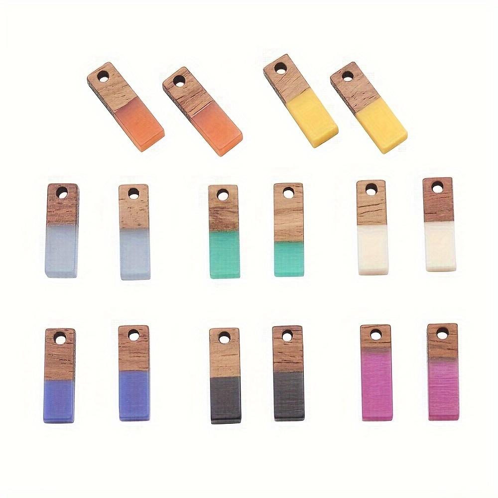 2/6/12pcs Natural Wood Resin Pendant Rectangular Resin Pendant Color Contrasting Splicing Wooden Strip Pendant DIY Bracelet Necklace Earrings