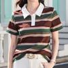 Navava Women S Daily caSual STriped Color Collar T ShirT nT3367