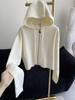 European Style French High-End Women's Embossed Ramie Wool Hooded Knit Cardigan Sweater