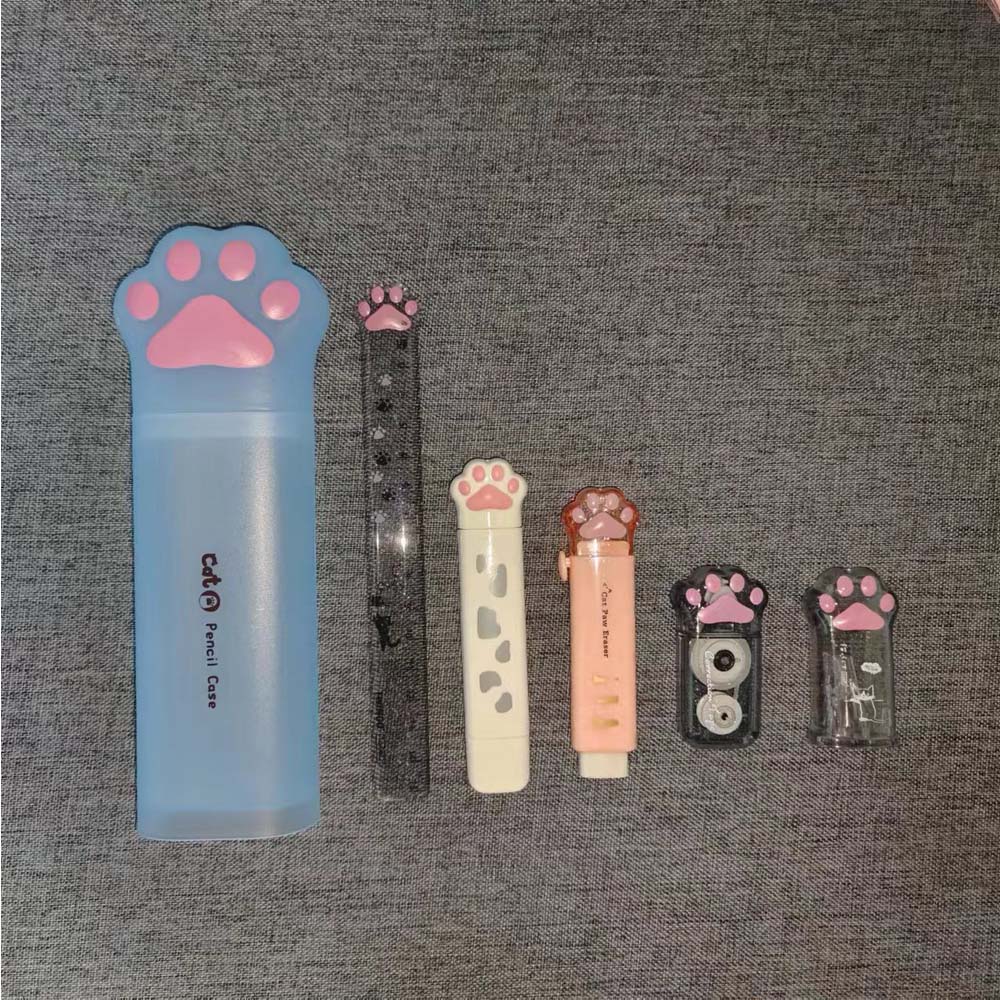 TWINGO Ein Set Katzenpfoten-Schreibwaren-Aufbewahrungsbox mit zufälliger Farbe, 5 Katzenpfoten-Schreibwaren-Kombination, Niedliches Cartoon-Schreibwarenset