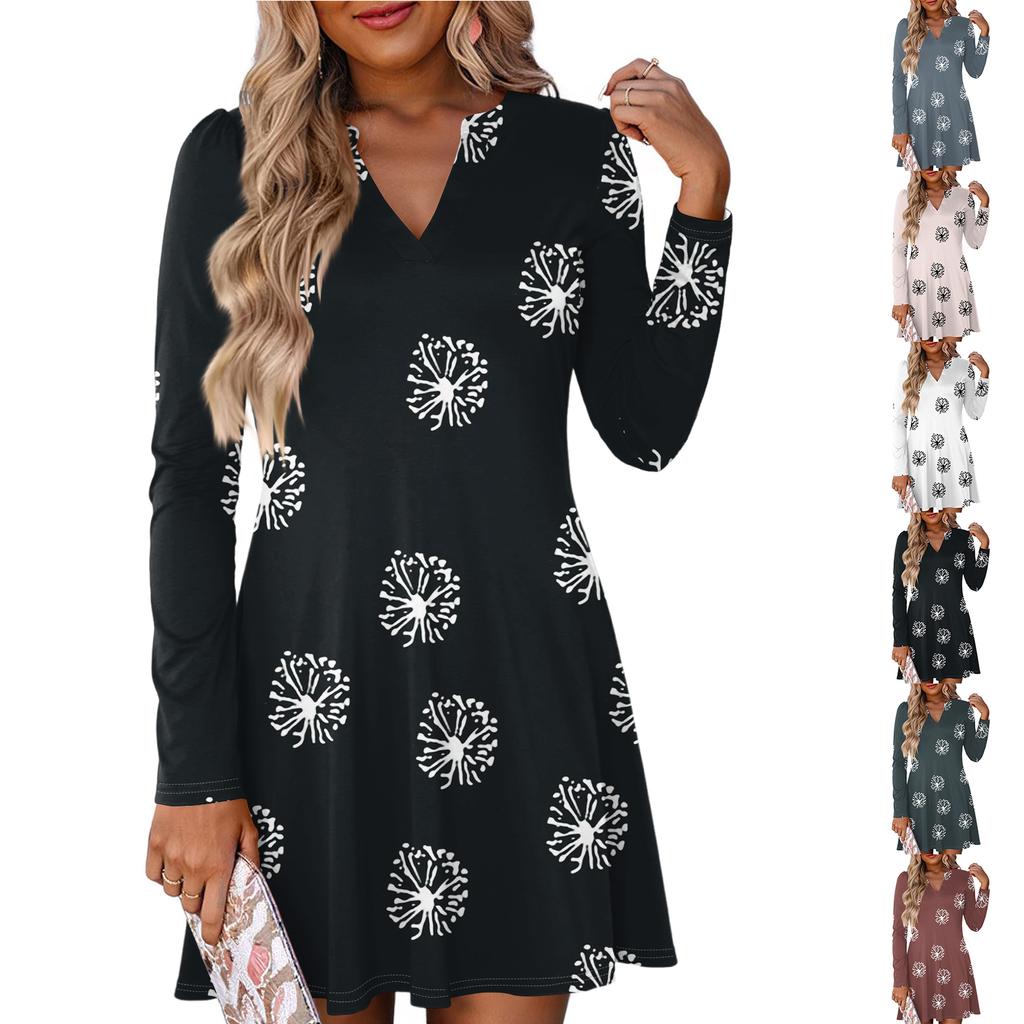 Women's Fashion Plaid V-Neck Long Sleeve Dress