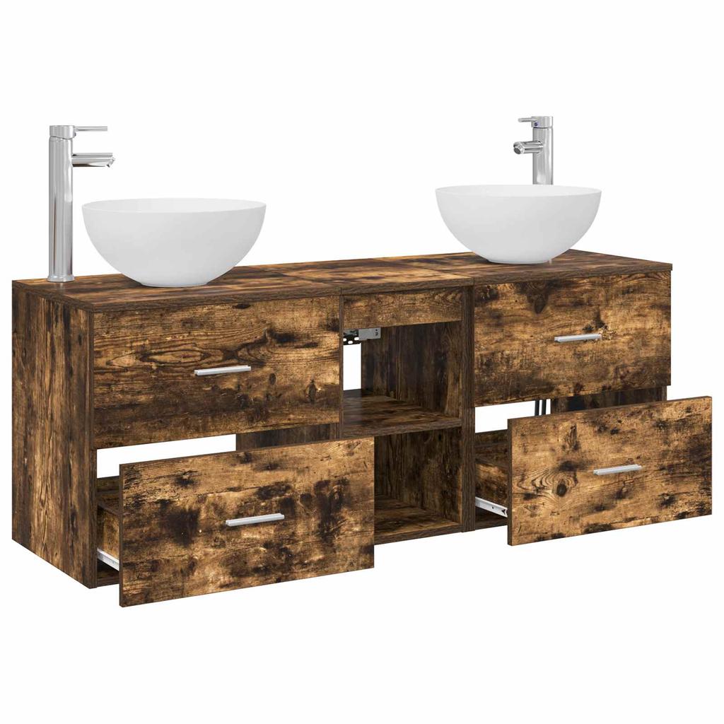 Bathroom Cabinet Set 3 Pcs Smoked Oak