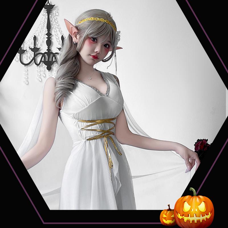 Greek Goddess Medieval Skirt Halloween Costume Elf Dress Cleopatra Athena Performance Costume