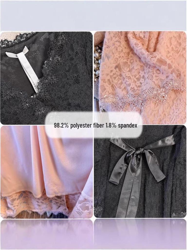 Plus Size Women's Deep V-Neck Lace-Up Dress (130-320 Jin) - Spring Fashion with Hollow Lace Design for fuller figures