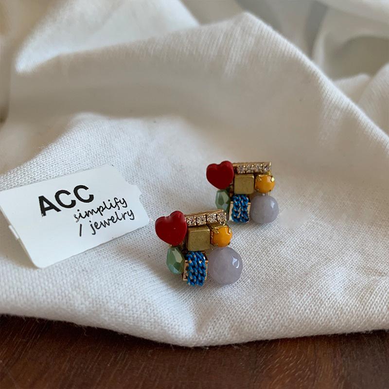 Korean Retro Crystal Earrings: High-End, Color-Matched Design for Women