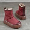 Johnature Genuine Leather Thick Soled Snow Boots Round Toe And Thickened Plush Warm Women's Cotton Boots