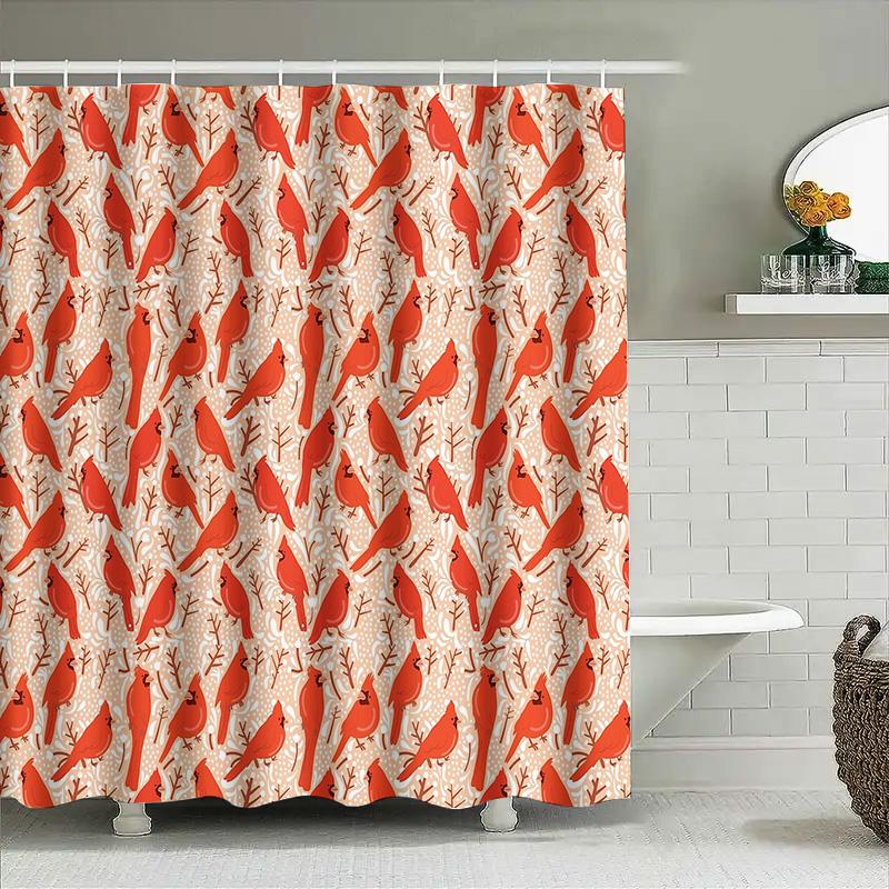 Rustic Farmhouse Shower Curtain Bird Pattern Bathroom Decor Woodland Nature Theme Waterproof Fabric Home Decor Set