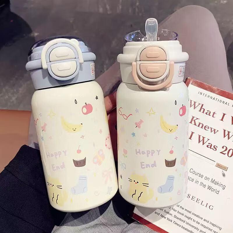 Xiaoyueya 316 Edelstahl Isolierte Kinder-Trinkflasche mit Strohhalm