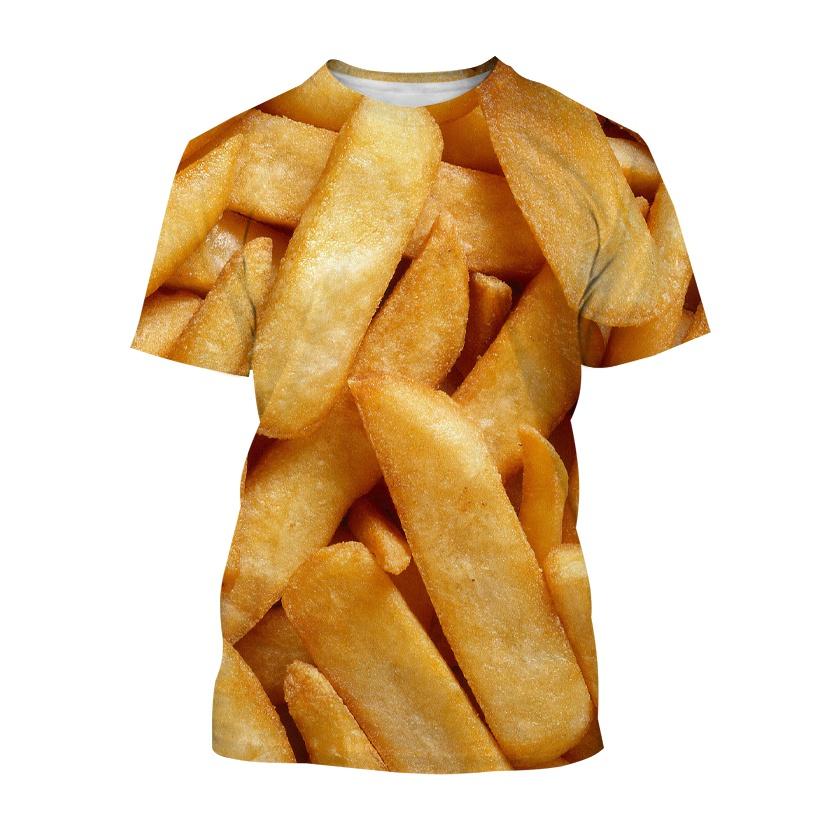 Summer Tide French Fries Picture Men T-Shirts Casual 3D Print Tees Hip Hop Personality Round Neck Short Sleeve Quick-Dry