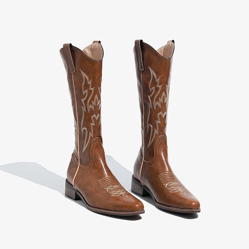 Leather Western Cowboy Boots Embroidered Knight Boots Medium Boots Martin Boots Chelsea Boots Long Boots Children's 2025 New