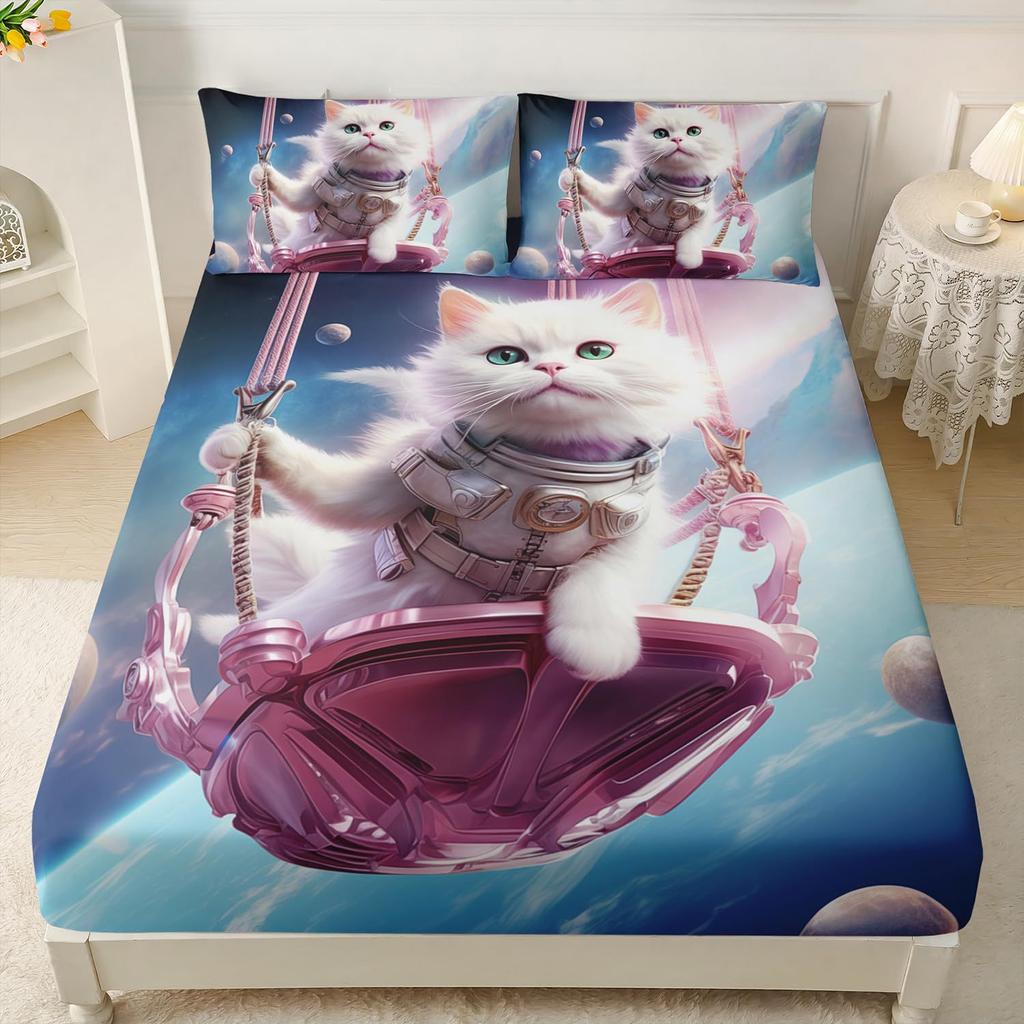 Animal Cat Pattern Mattress Three-Piece Digital Printing Mattress Bedding Set Adult Children