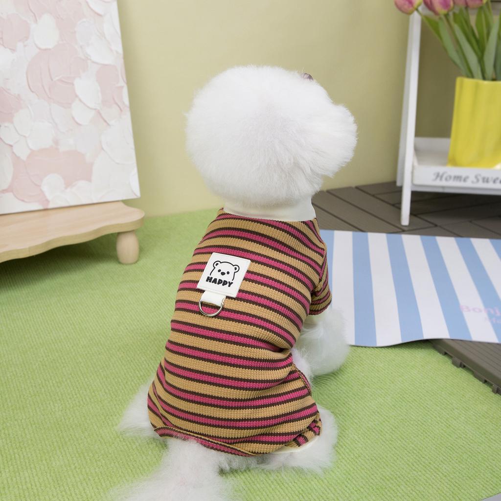 Pet Clothes Home Clothes Teddy Bichon Puppy Cat Striped Home Clothes Pajamas 25 Leather Label Bear Striped Four Legs