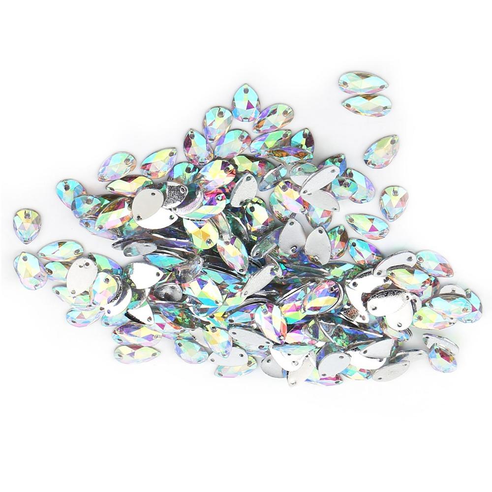 200pcs AB Faceted Drop Shape Rhinestone Electroplated Multi Color Sewing Rhinestone Resin Flatback Rhinestone Sew On Decoration