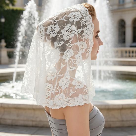 Lace Veil Short Veil with Binding Retro Gauze Shoulder-Length Single-Layer Exquisite Lace Elegant