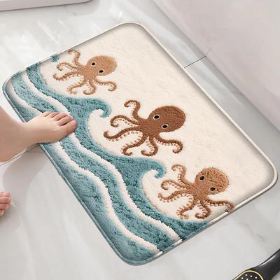 Alfombrilla antideslizante con estampado de pulpo, felpudo absorbente para el hogar, alfombrilla decorativa, alfombrilla pequeña para baño, suave y cómoda