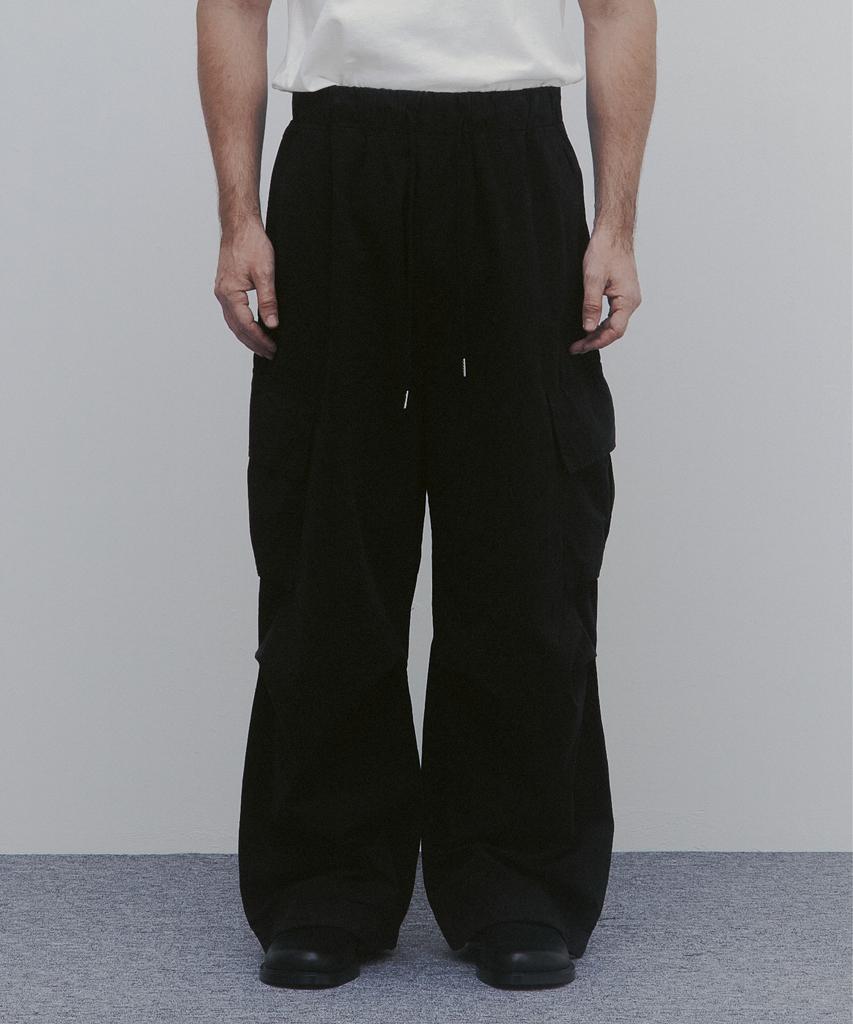ANDAGAIN Winter Cotton Wide Cargo Pants (Black