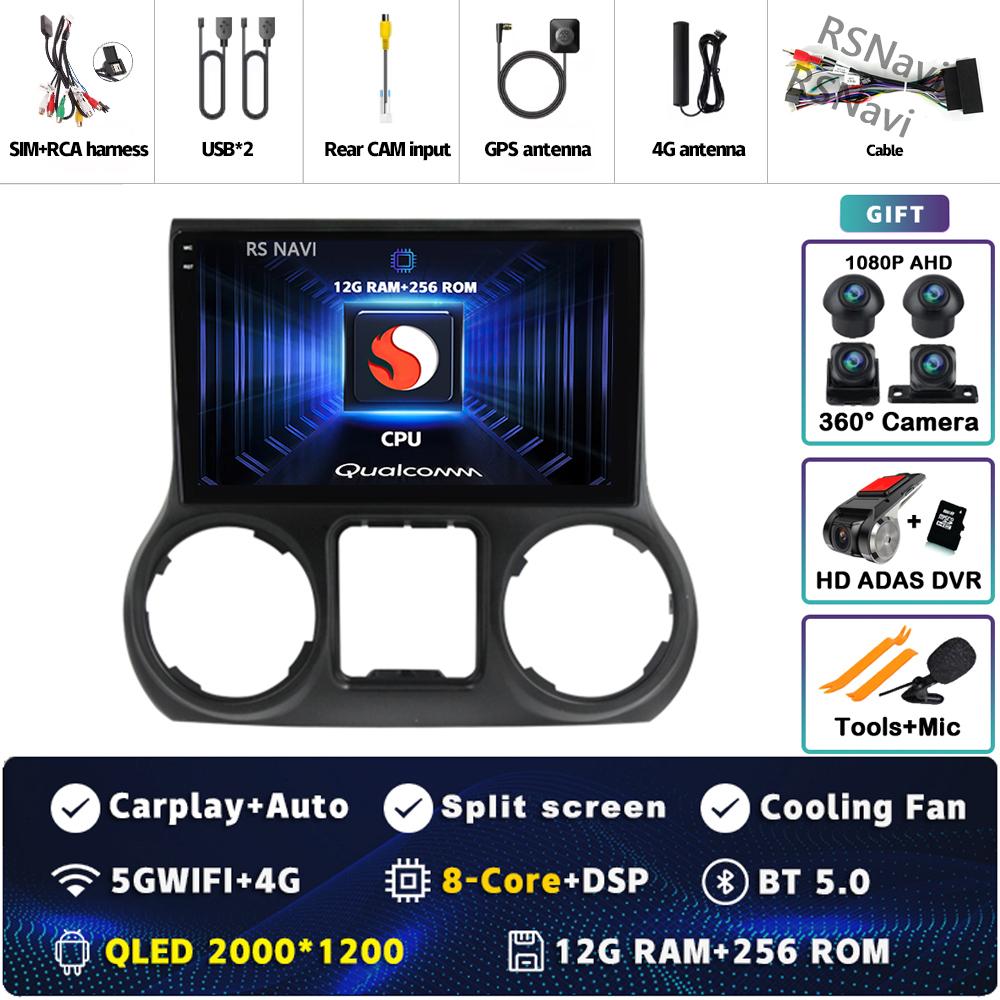 Android 14 Carplay Auto For Jeep Wrangler 3 JK 2011 2012 2013 2018 Car Radio Player Multimedia Srereo Navigation BT 4G WIFI DSP
