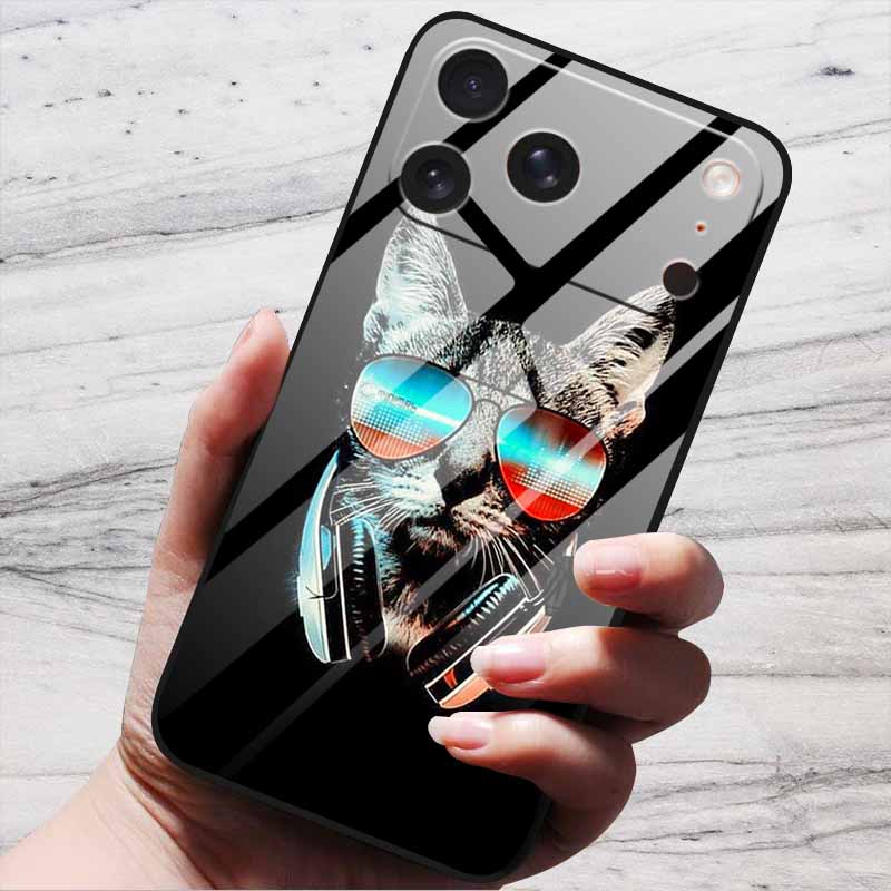 Cute Case For iPhone 17 Pro Plus Capa 17 Pro Max Bumper Luxury Tempered Glass Hard Back Cover iPhone17 Air Funda Animal Patterns