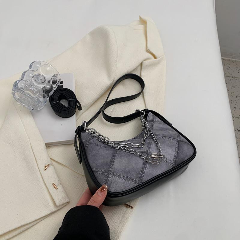 Street Chic Textured Chain Shoulder Bag Women s Underarm Bag Pu Material