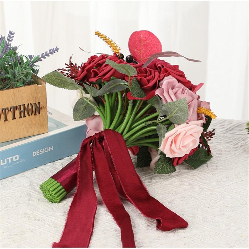 Wedding Artificial Flower Bouquet Rose Flower Ornaments Handheld for Bridal Bouquet Wedding Party Props