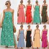 Women Off Shoulder Sexy Tube Top Dress Ruffle Split Strapless Boho Maxi Dress