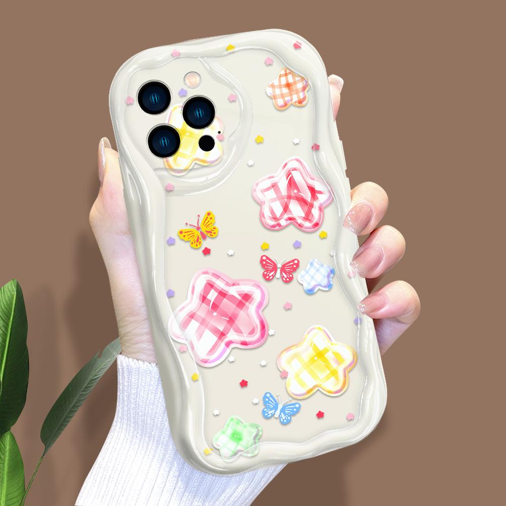 Cartoon Pattern Cream Texture Casing Wavy Edge Soft Silicone Cover Phone Case for IPhone Samsung Huawei Honor Xiaomi Redmi Infinix Tecno