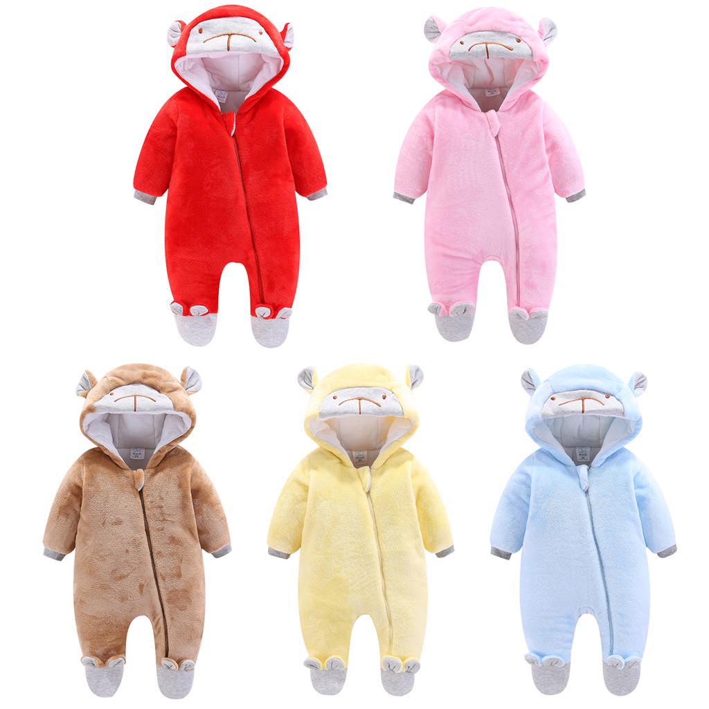 Newborn Kids Baby Long Sleeve Jumpsuit Solid Hooded Zipper Romper Coat Outwear