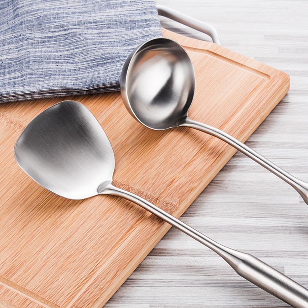 304 Stainless Steel Long Handle Kitchenware Ladle Spoon Cooking Tool Set Wok Shovel Soup Ladle