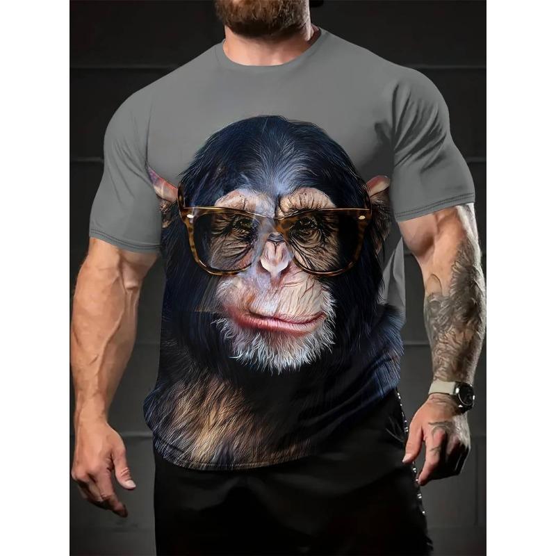 

Летний топ с круглым вырезом и 3D-принтом обезьяны, модная повседневная мужская футболка с коротким рукавом XS