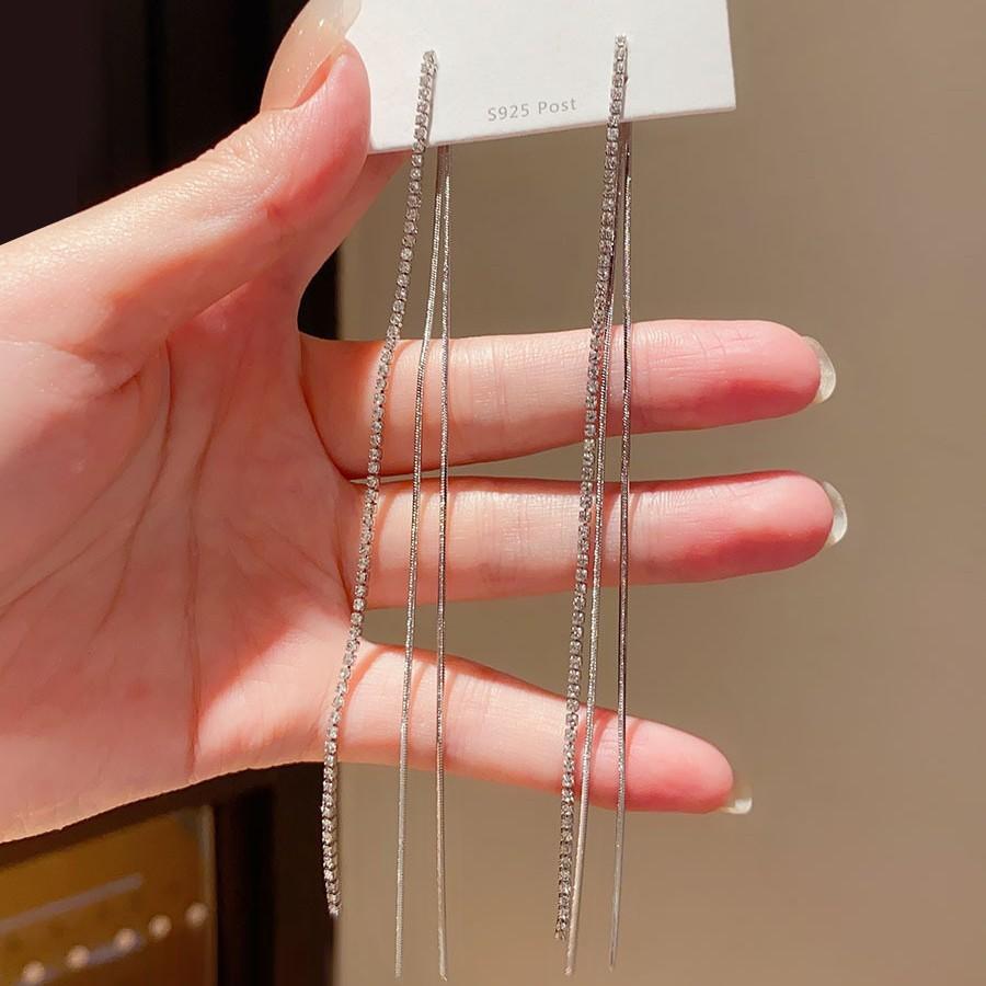 Silver Needle Premium Sense Geometric Tassel Earrings Commuter Fashion Niche Long Earrings Light Luxury New Earrings Women