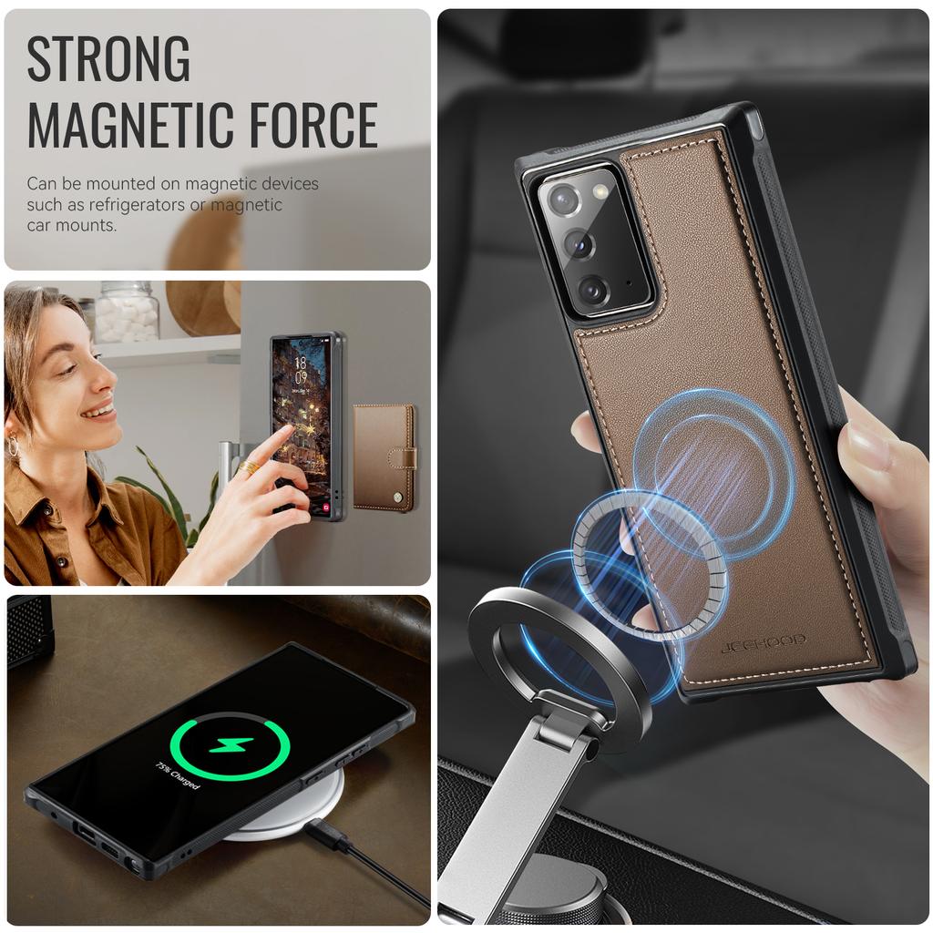 Für Samsung Galaxy Note20 Hülle JEEHOOD J09 RFID-blockierender Kartenhalter Leder-Rückseite Handyhülle Magnetische Hülle