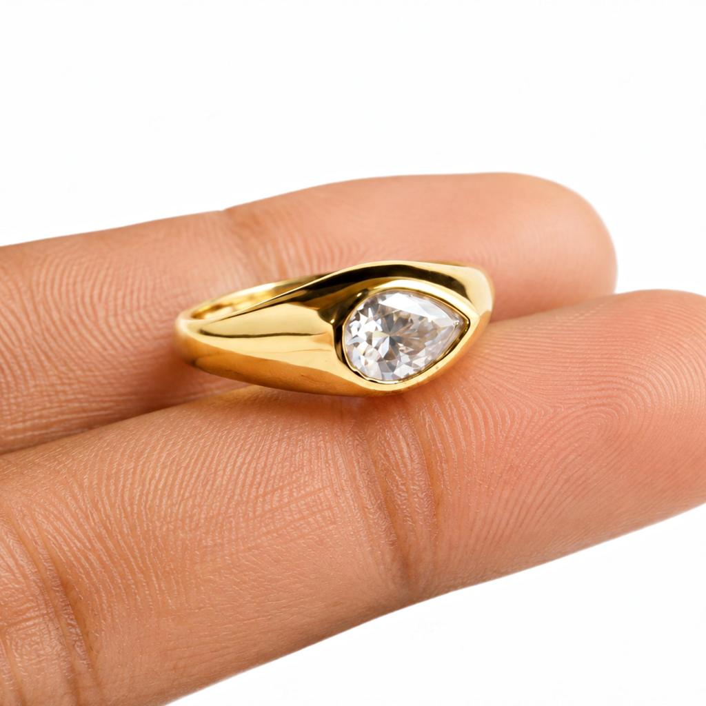 Pear Cut Moissanite Signet Ring, 925 Sterling Silver Ring, Handcrafted Gemstone Ring for Men Women