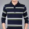 Camisas polo listradas masculinas da moda, novas camisas polo coreanas para negócios, primavera/outono, casuais, manga comprida, bolsos na lapela, roupas masculinas, tops de algodão, 2025