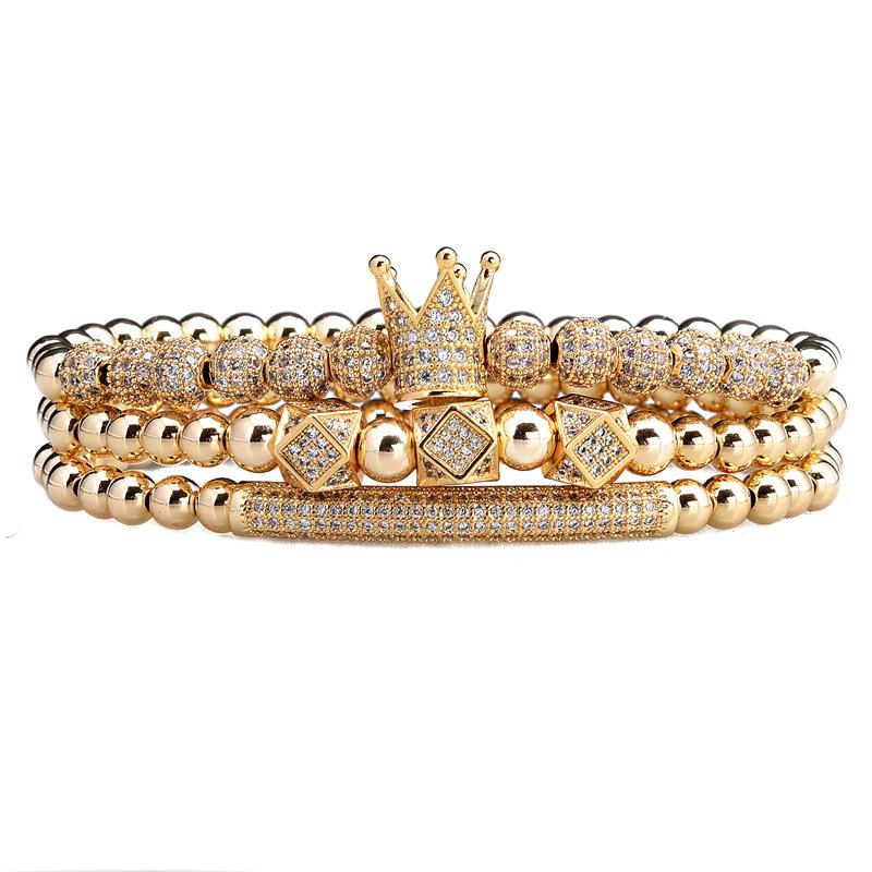 2026 Stretch 3-piece Crown Bracelet Micro-inlaid Bent Pipe Bracelet European and American Style Jewelry