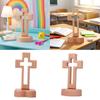 Wood Cross Statue with Stand Holy Cross Tabletop Cross with Base Catholic Wood Cross Decor for Christmas Shelf Decoration