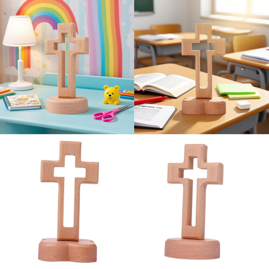 Wood Cross Statue with Stand Holy Cross Tabletop Cross with Base Catholic Wood Cross Decor for Christmas Shelf Decoration