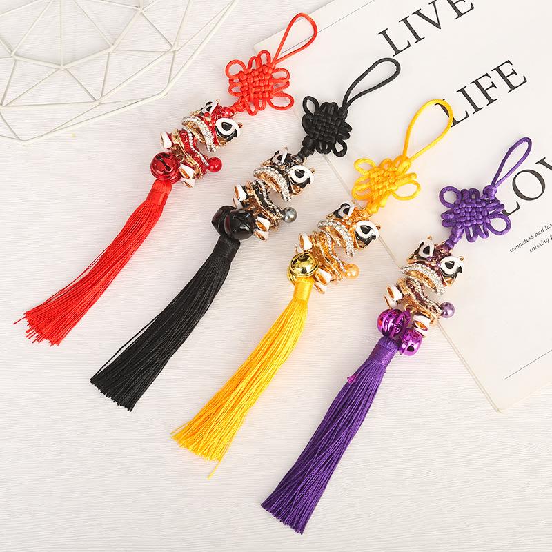 Chinese Style Little Lion Car Pendant Mascot Lion Dance Car Rearview Mirror Tassel Hanging Decoration Cute Car Accessories