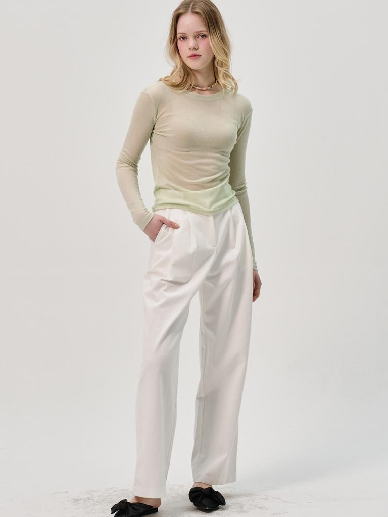 SORRY, TOO MUCH LOVE Semi Wild Pintuck Cotton Pants_White
