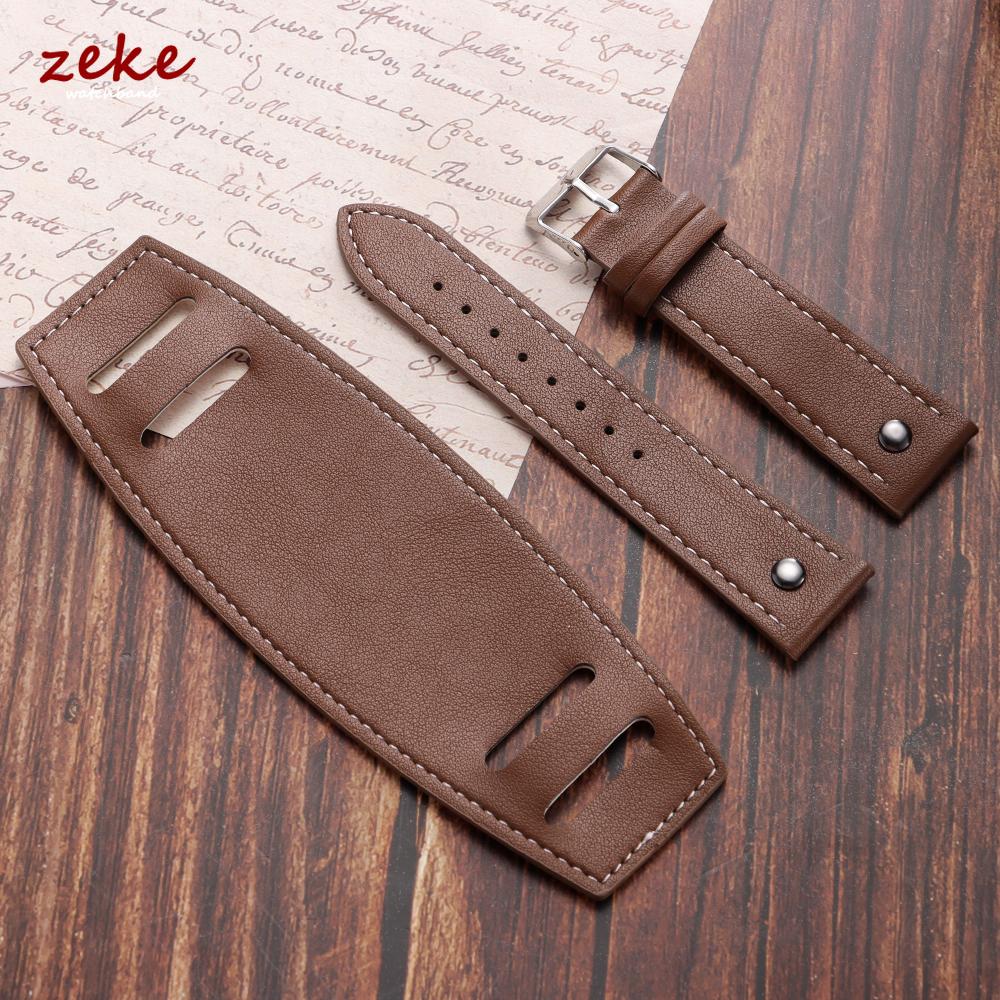 20mm 22mm 24mm Leather Watchband with Mat Bund Base Tray Vintage Cowhide Leather Bracelets Black Brown Strap Men Women Wristband