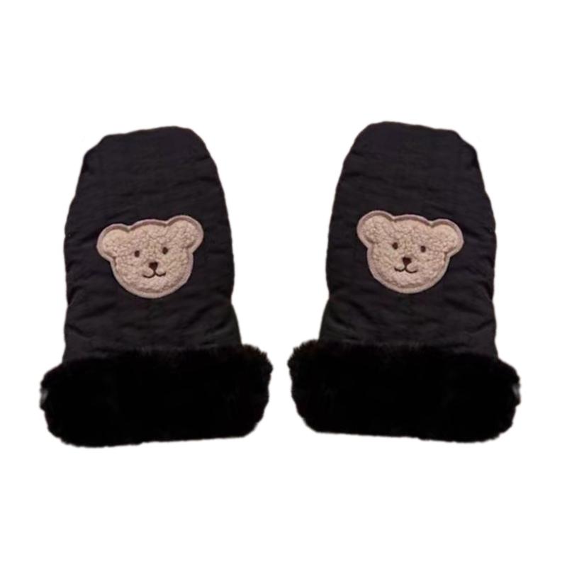 

Windproof Children s Stroller Handmuffs Outdoor Sports Mittens Cute Bear Hand Warmers Scooter Gloves for Winter Season чёрный