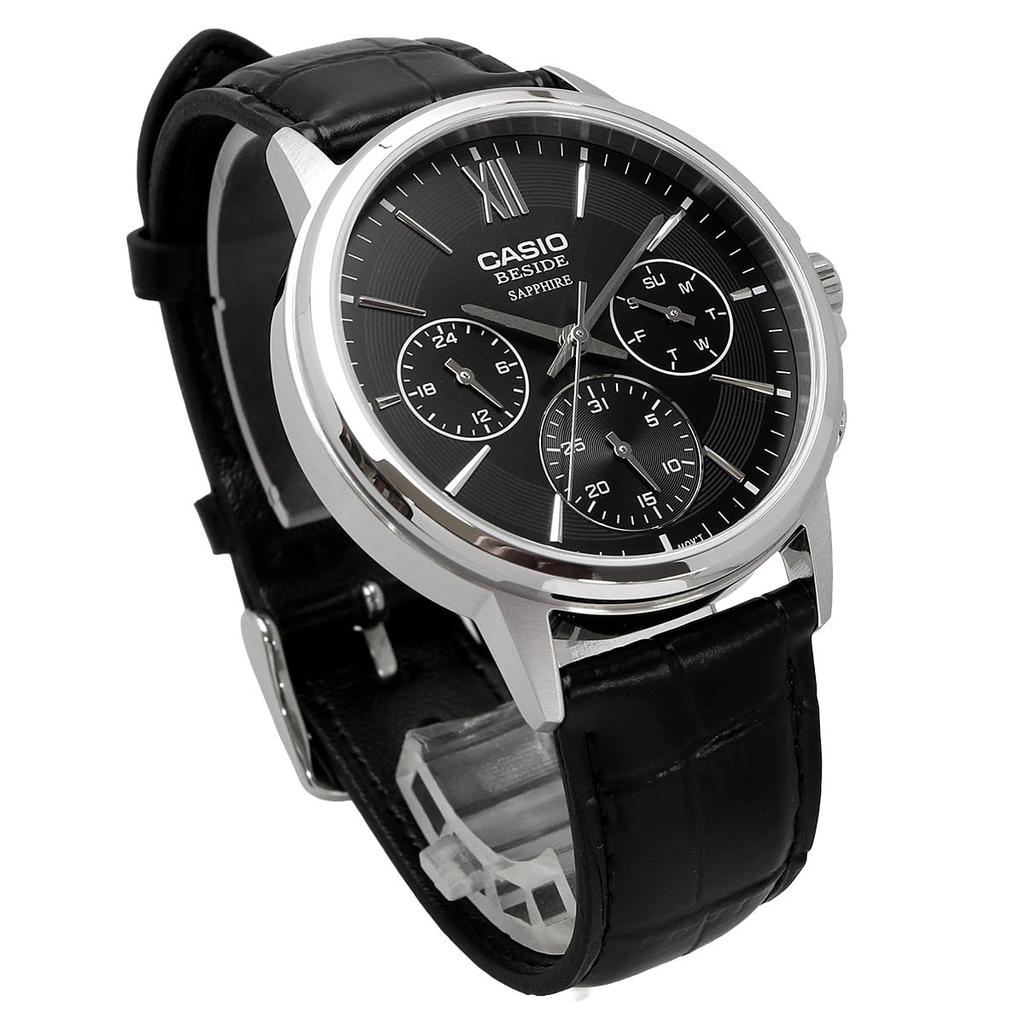 Casio BESIDE Quartz Sapphire Black Leather International Model [Casio] Men's Watch, Glass, BMS-300L-1AV, Band, Multi-axis, 24-hour Display, Black,