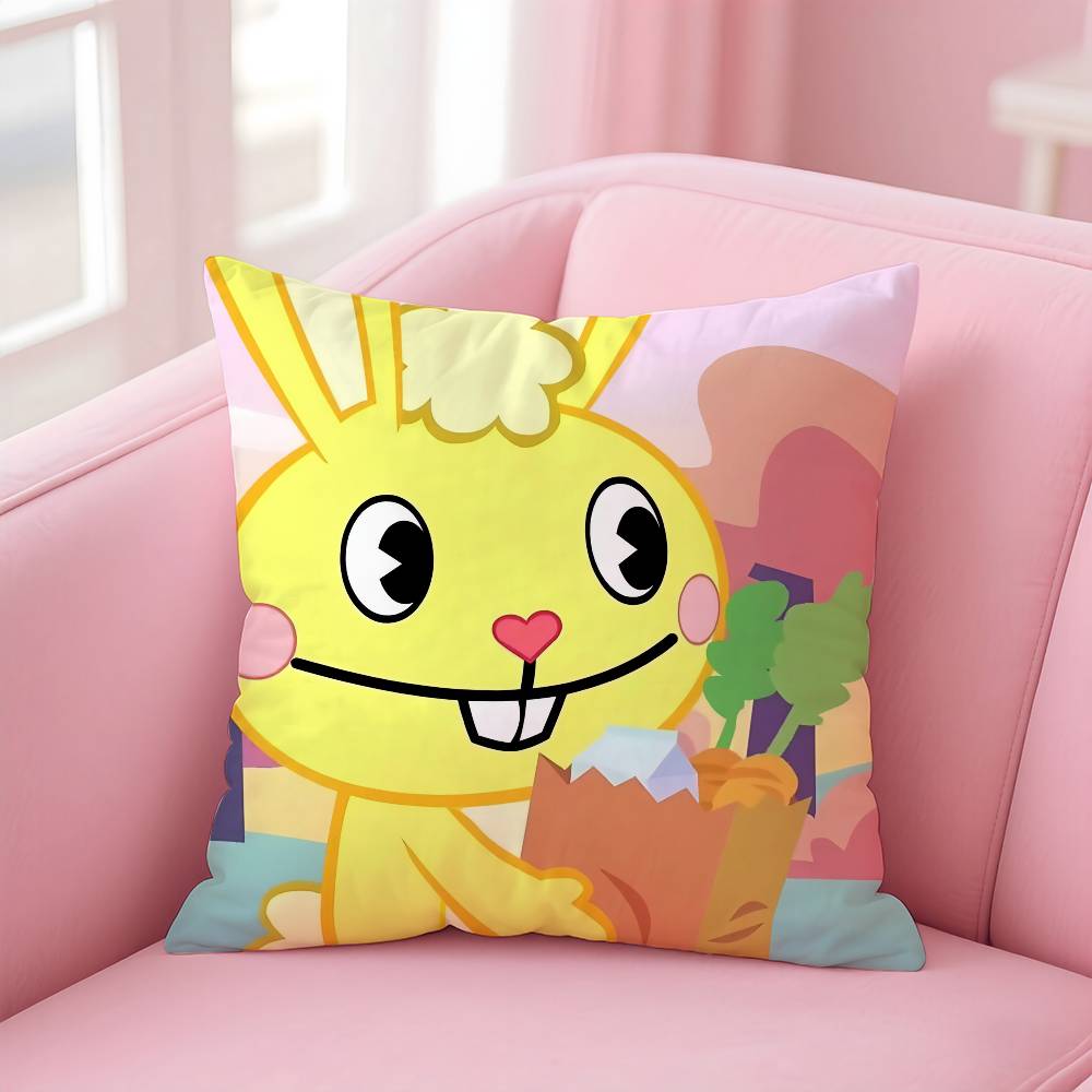 N-Nutty H-Happy Tree F-Friends Pillow Case Comfort Sofa Bed Silky Elegant Invisible Zipper Custom Decorative Cushion Cover